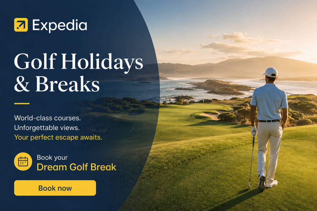 Golf Breaks and Holidays - Book Now banner - Expedia