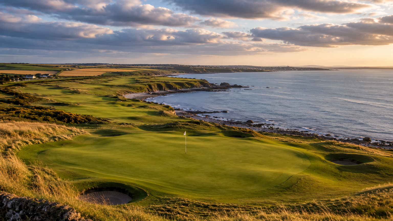 Kingsbarns Golf Links on the Fife coastline near St Andrews, Scotland, overlooking the North Sea
