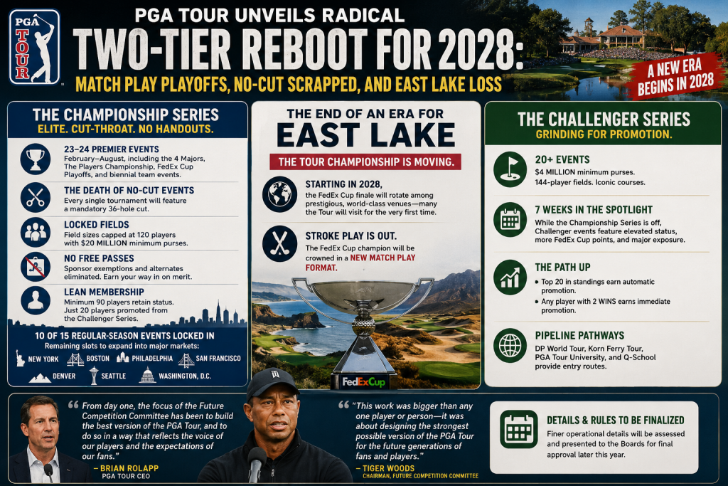 PGA TOUR UNVEILS RADICAL TWO-TIER REBOOT FOR 2028