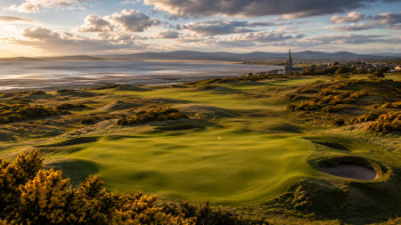 Royal Dornoch Golf Club in Sutherland, Scottish Highlands, with classic links fairways overlooking the Dornoch Firth