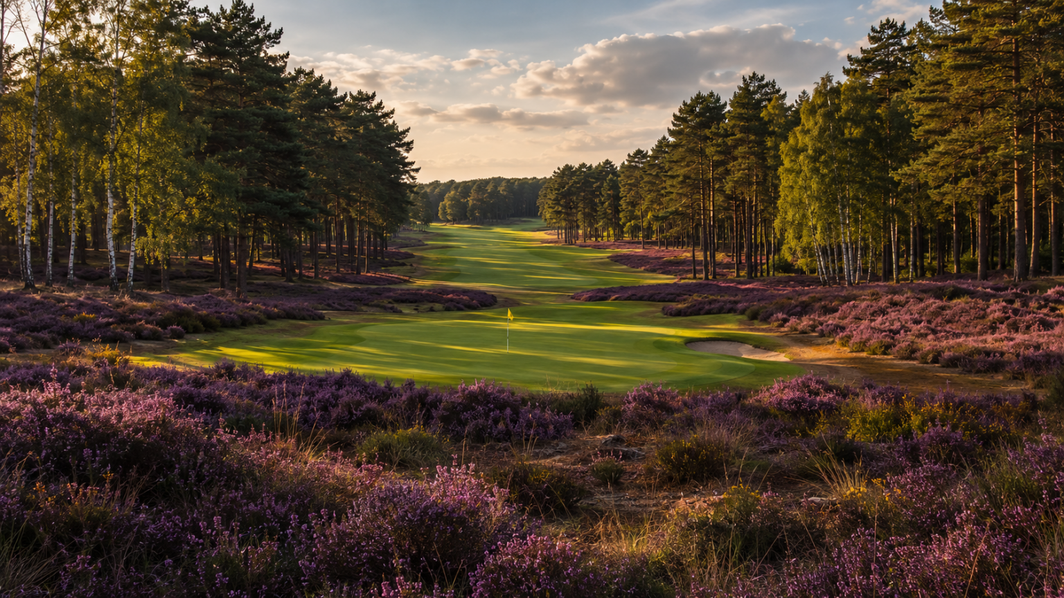 Swinley Forest Golf Club (#20 in the World) Swinley Forest Golf Club in Berkshire, England, with secluded heathland fairways framed by mature pine and heather