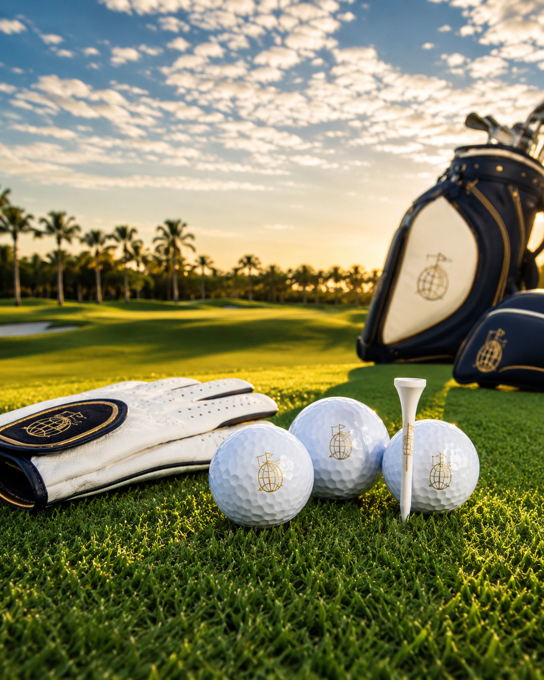 Golf balls and tee on the course