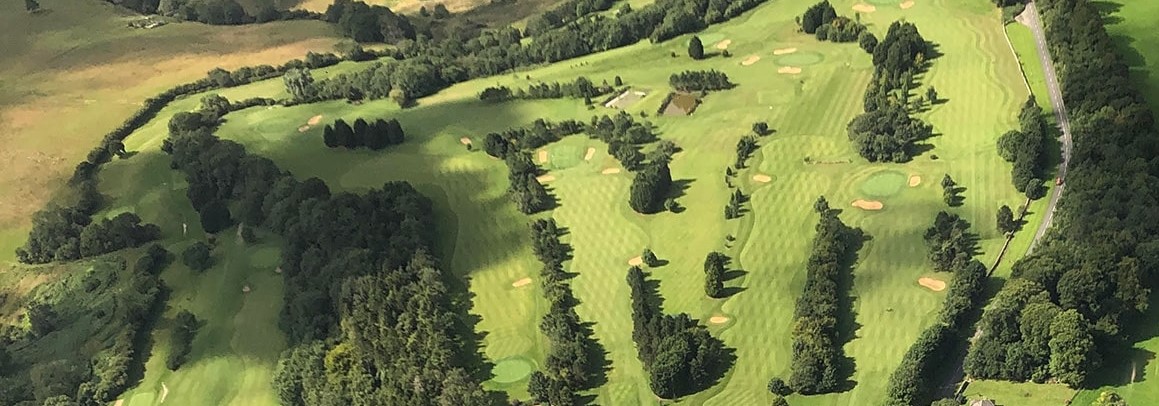 Cotswold Edge Golf Club aerial view over the parkland course near Wotton-under-Edge